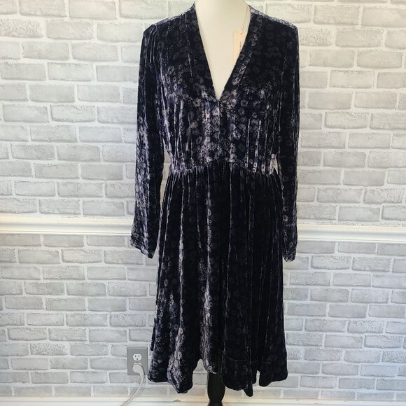 Rebecca Taylor Liane Velvet Dress V-neck Blue Floral NEW $498 sz 12 Elegant - Picture 11 of 11